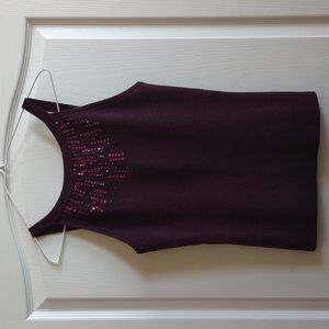 Cache Plum Ribbed Glitter Top, Cotton Size Large